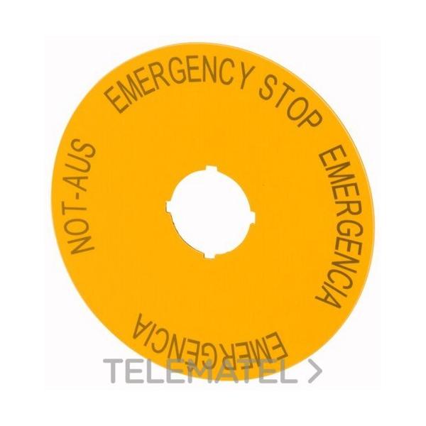 ETIQUETA PARADA DE EMERGENCIA DIMETRO 90 D/G/B/E M22-XAK2