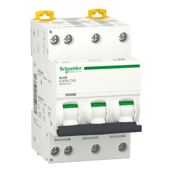 Magnetotérmico, Acti9 iC40N, 3P+N, 40 A, C curva, 6000 A (IEC 60898-1), 10 kA (IEC 60947-2)