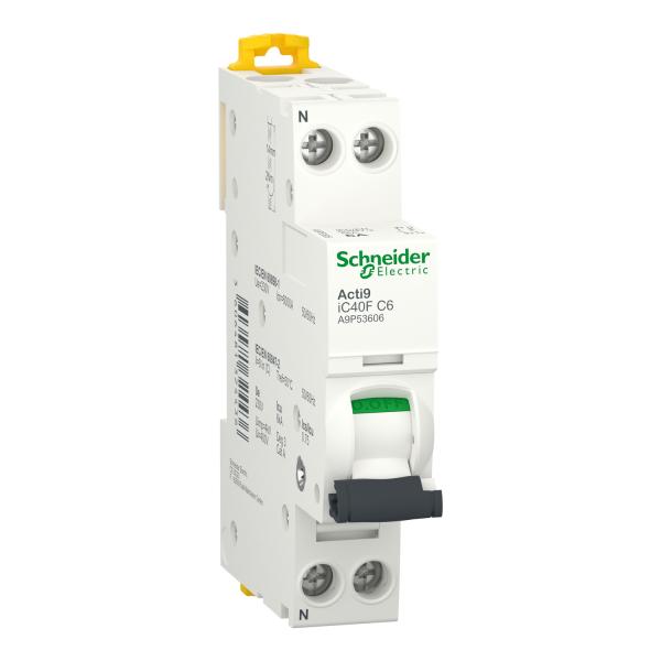 Interruptor magnetotérmico; Acti9 iC40F; 1P+N; 6 A; curva C; 6000 A/6 kA