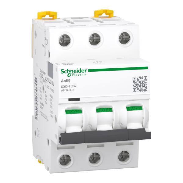 Magnetotérmico, Acti9 iC60H, 3P, 32 A, C curva, 10000 A (IEC 60898-1), 15 kA (IEC 60947-2)