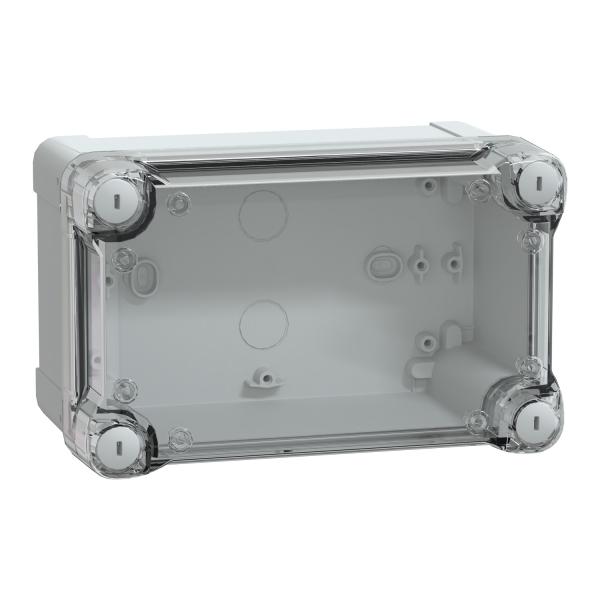 Caja industrial de policarbonato; PanelSeT TBP IP66 IK08 RAL7035 Int.H175W105D100 Ext.H192W121D105 tapa transparente H40