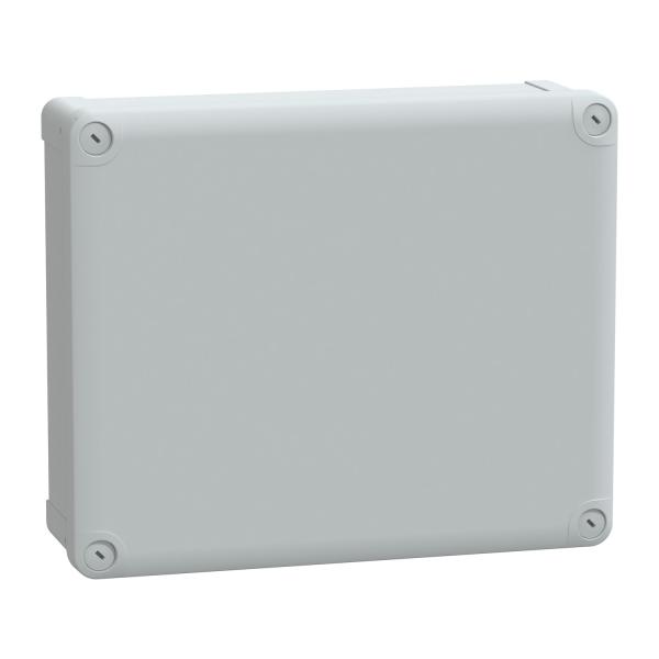 Caja industrial de policarbonato; PanelSeT TBP IP66 IK08 RAL7035 Int.H275W225D80 Ext.H291W241D88 Tapa ciega H20