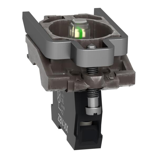 Conjunto cuerpo/bloque luminoso completo, Harmony XB4, metálico, blanco, LED universal, cuerpo/anillo de fijación, 24V AC/DC