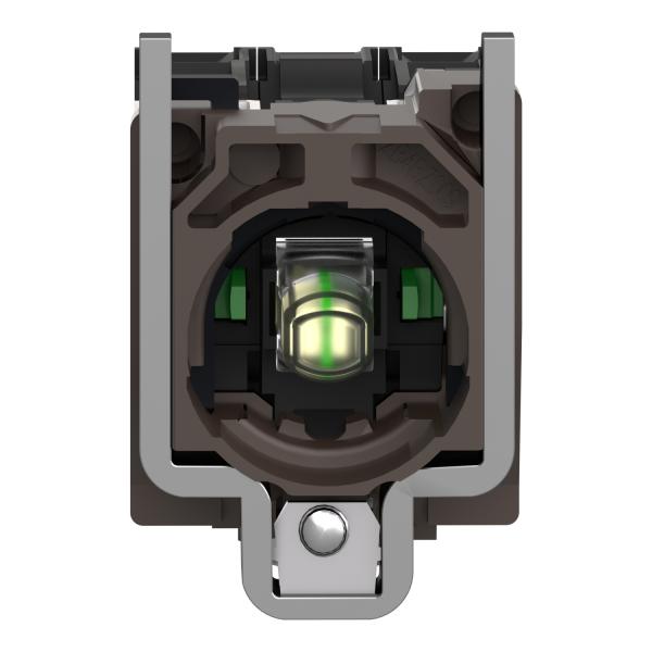 Conjunto completo de cuerpo/contacto y bloque luminoso, Harmony XB4, metálico, blanco, LED universal, cuerpo/anillo de fijación, 2NO, 24V AC/DC