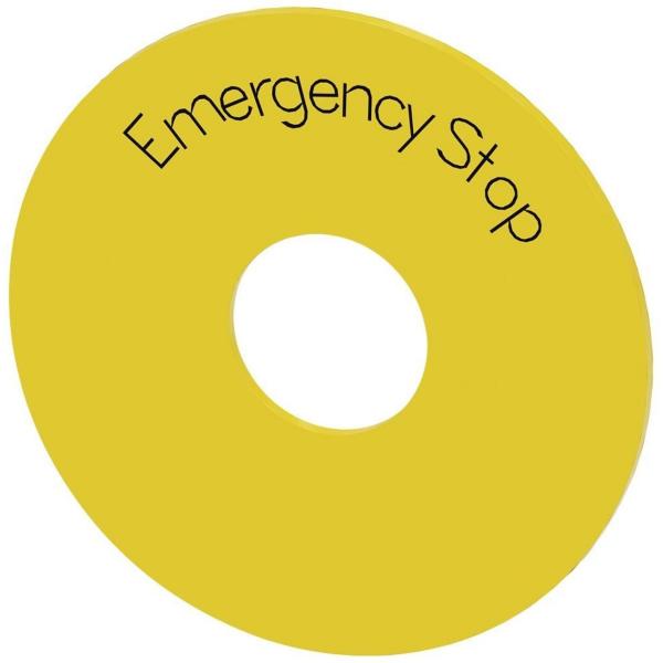 PL.FDO.PDA.EMERG.AM.C/INSC.: EMERGENCY STOP,d.EXNO.75mm,d.ITNO.22,5mm,GROSOR 2mm