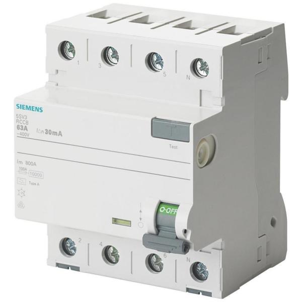 INTERRUPTOR DIFERENCIAL 5SV CLASE-A 4 POLOS 63A 30mA 70mm