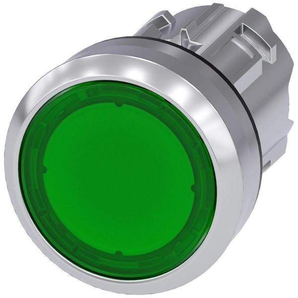 PULSADOR 22mm REDONDO METLICO BRILLANTE VERDE BOTN RASANTE