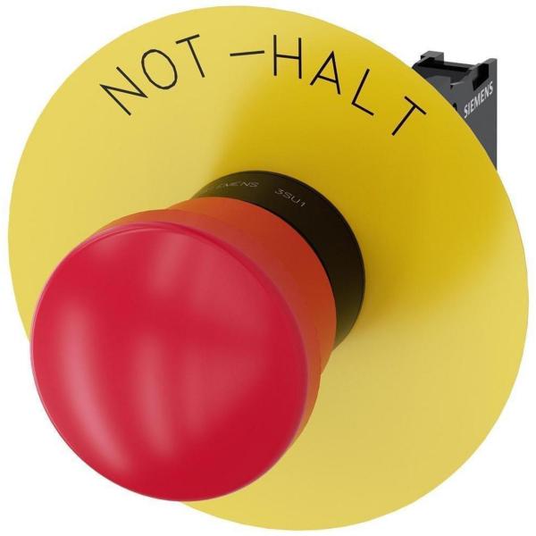 PULSADOR PLACA FONDO AMARILLO INSCRIPCIN "NOT-HALT" 1NC TORNILLO