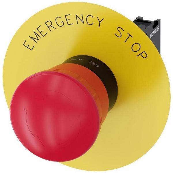 PULSADOR PLACA FONDO AMARILLO "EMERGENCY STOP" 1NC TORNILLO